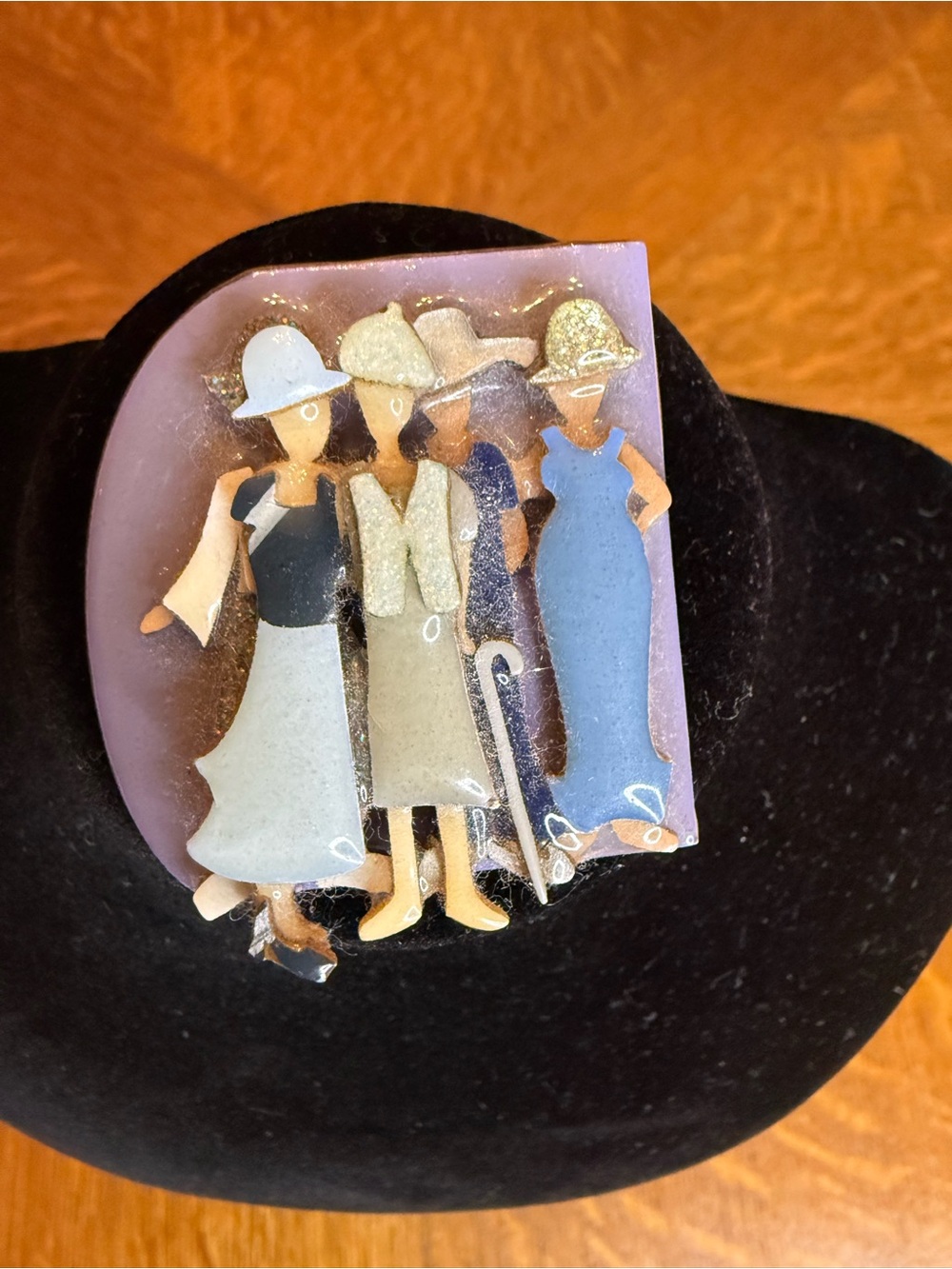 Lucinda Stylish Lavender Women Figurine Brooch - Blue and Cream Accents